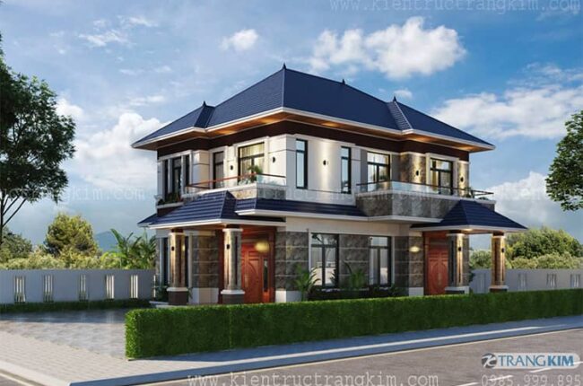 Phối cảnh kiến trúc biệt thự 2 tầng mái nhật hiện đại
