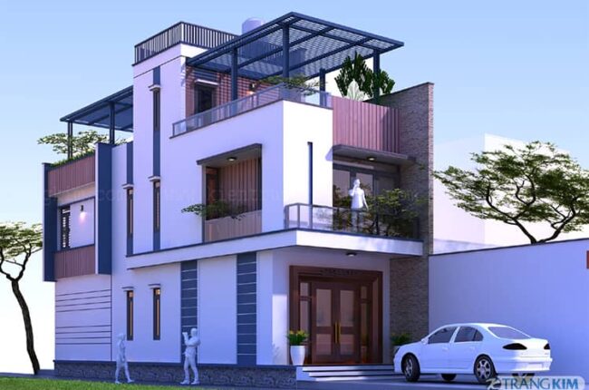 Thiết kế nhà ống 2 tầng 1 tum, 3 phòng ngủ, 2 mặt tiền 5.2x17m