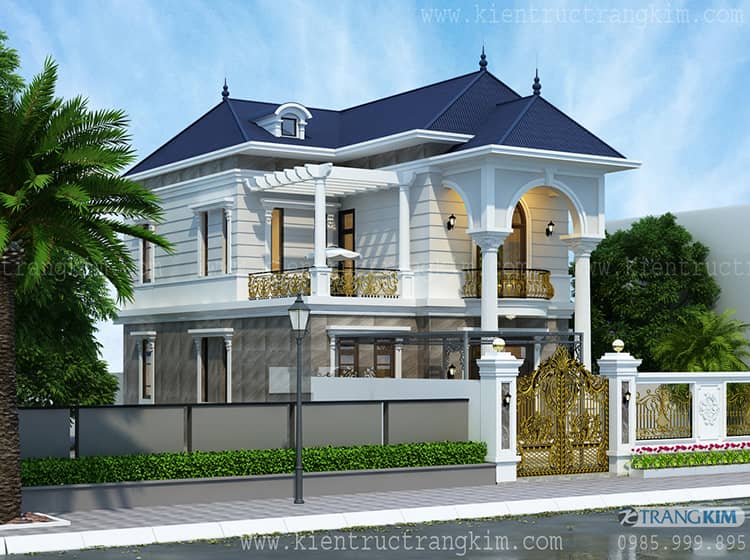 Thiết kế biệt thự 2 tầng 4 phòng ngủ tân cổ điển đẳng cấp 10x24m 1 biệt thự 2 tầng tân cổ điển đẹp, sang trọng
