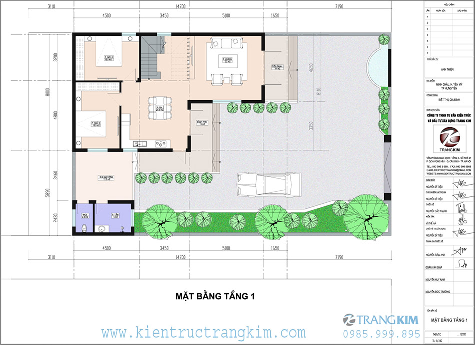 mặt bằng thiết kế tầng 1 biệt thự mái nhật
