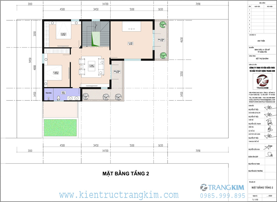 mặt bằng thiết kế tầng 2 biệt thự mái nhật