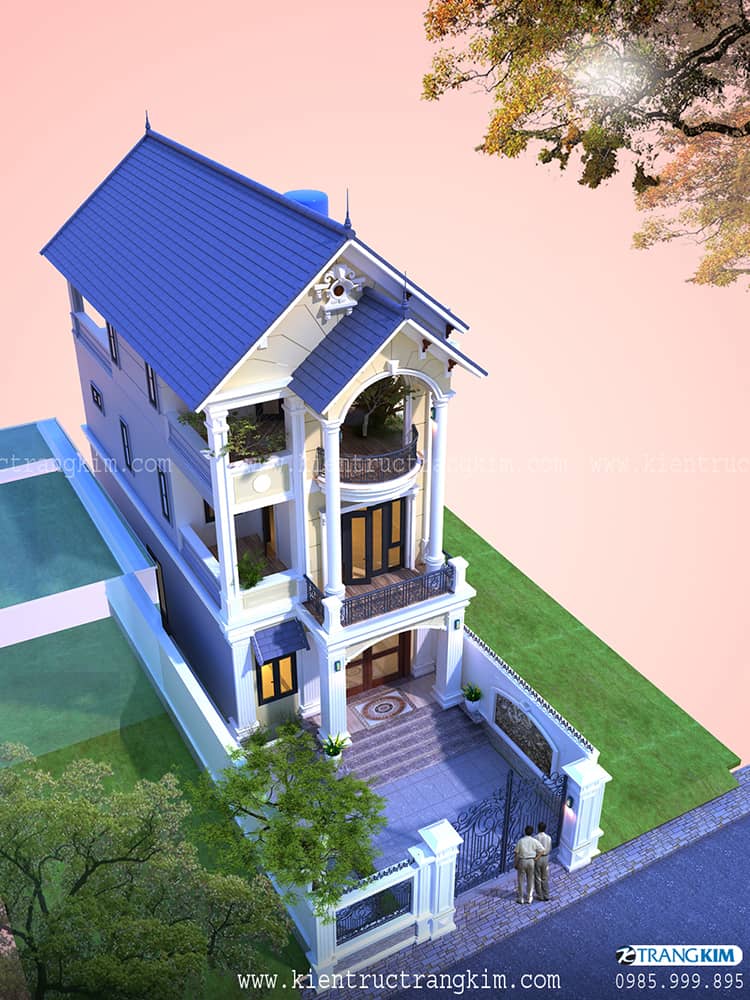 Phối cảnh nhà 3 tầng 4 phòng ngủ hiện đại