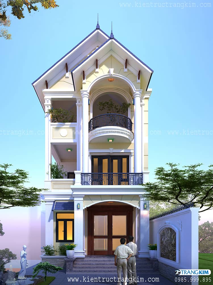 Phối cảnh nhà 3 tầng 4 phòng ngủ hiện đại