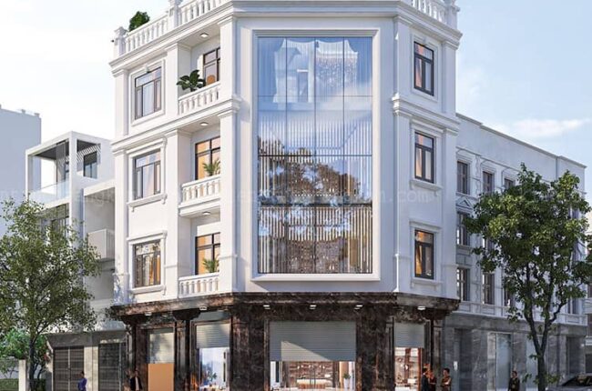 Kiến trúc nhà lô góc 4 tầng hiện đại