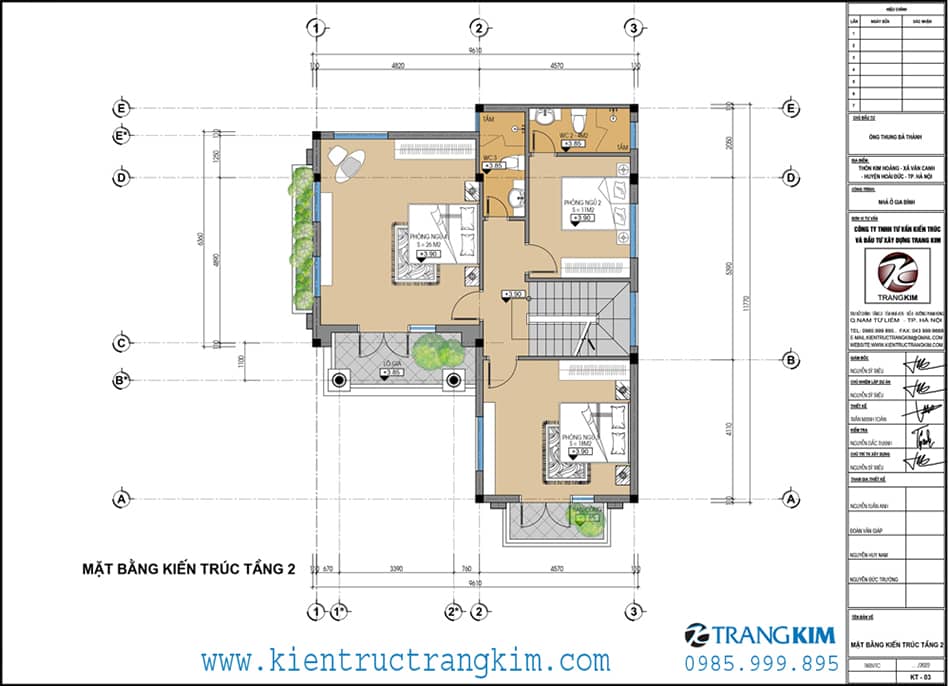 mặt bằng tầng 2 biệt thự 