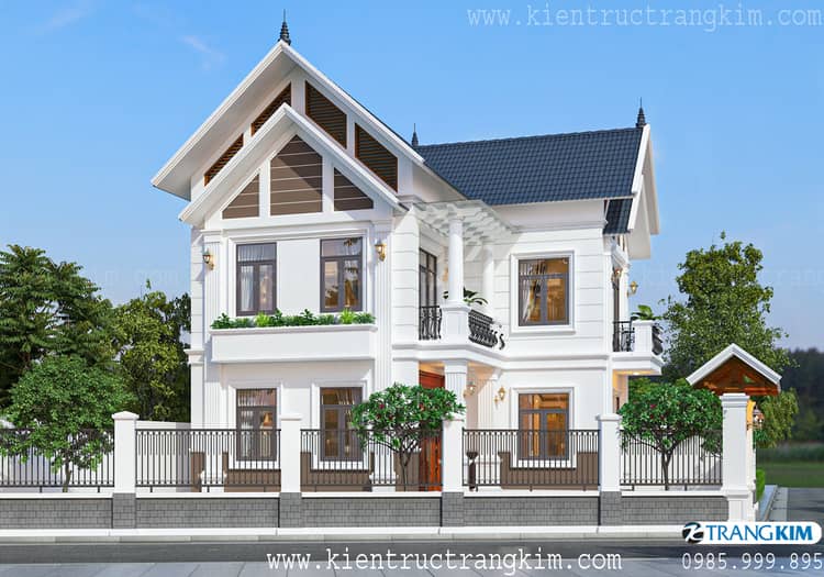 Phối cảnh kiến trúc biệt thự mái Thái 2 tầng 1 tum