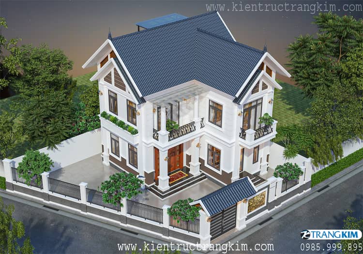 Phối cảnh kiến trúc biệt thự mái Thái 2 tầng 1 tum