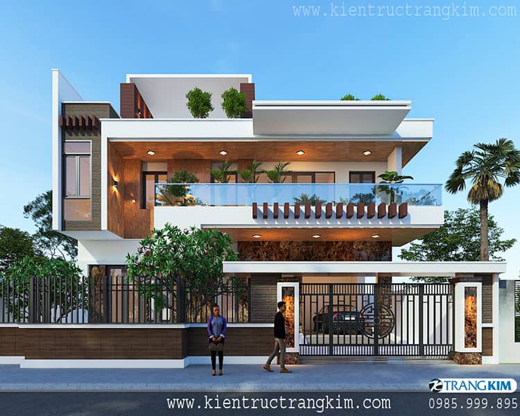 Mẫu thiết kế biệt thự 3 tầng hiện đại đẹp mái bằng có bể bơi BT530120   Kiến trúc Angcovat