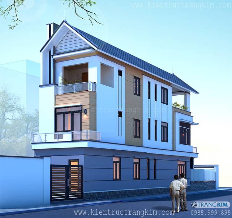 Hình ảnh phối cảnh căn nhà 3 nhà ống 3 tầng 5 phòng ngủ mái thái diện tích 4.7m x34m