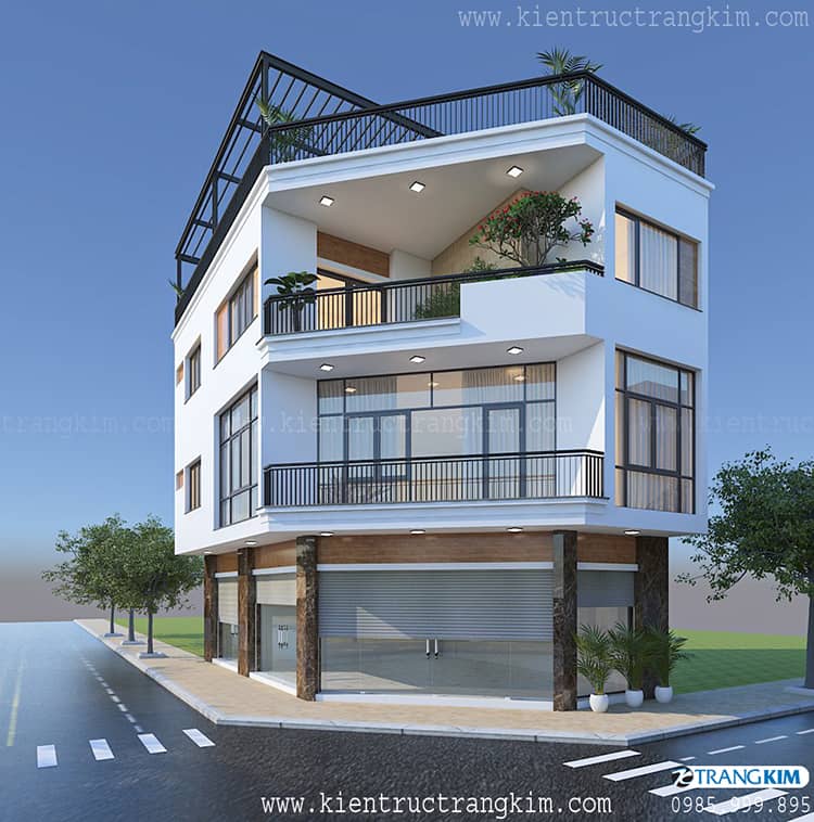 Thiết kế biệt thự 3 tầng mái bằng lô góc 2 biệt thự lô góc mái bằng hiện đại tại Hà Nội