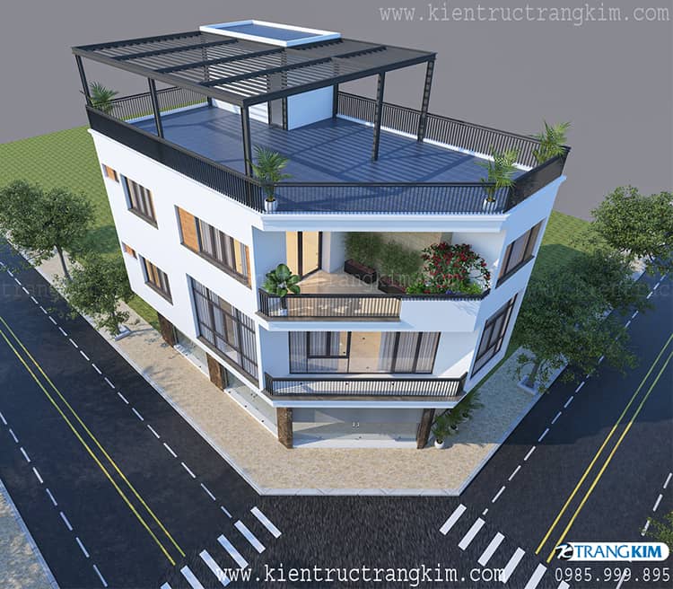 Thiết kế biệt thự 3 tầng mái bằng lô góc 4 biệt thự lô góc mái bằng hiện đại tại Hà Nội