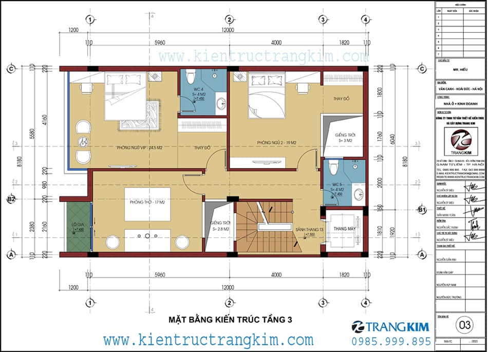 Mặt bằng thiết kế tầng 3 1 Mặt bằng kiến trúc tầng 3