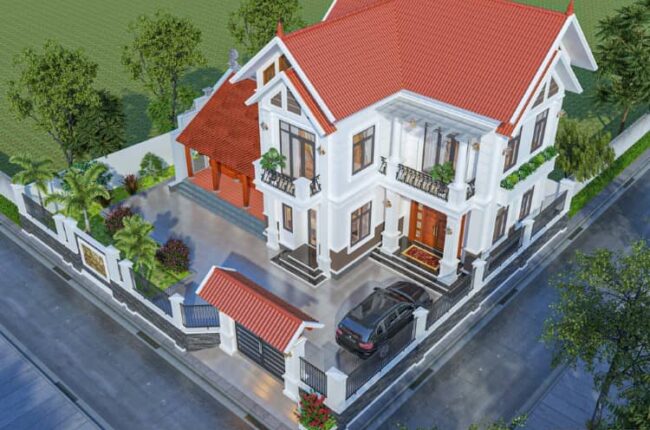 Thiết kế biệt thự 2 tầng 4 phòng ngủ kết hợp nhà thờ truyền thống