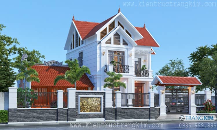 Hình ảnh phối cảnh biệt thự kết hợp nhà thờ truyền thống 4 Thiết kế biệt thự 2 tầng 4 phòng ngủ kết hợp nhà thờ truyền thống