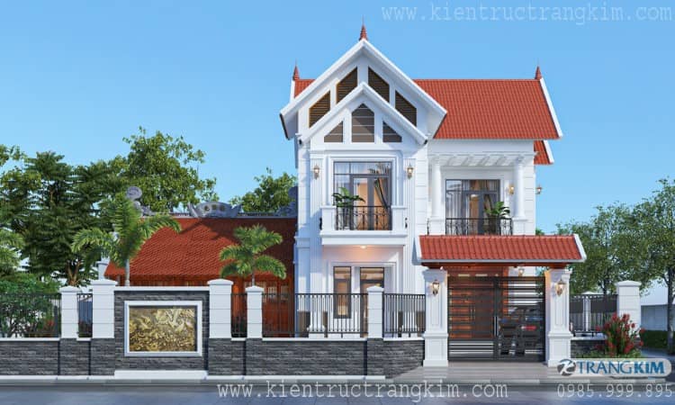 Hình ảnh phối cảnh biệt thự kết hợp nhà thờ truyền thống 5 Thiết kế biệt thự 2 tầng 4 phòng ngủ kết hợp nhà thờ truyền thống