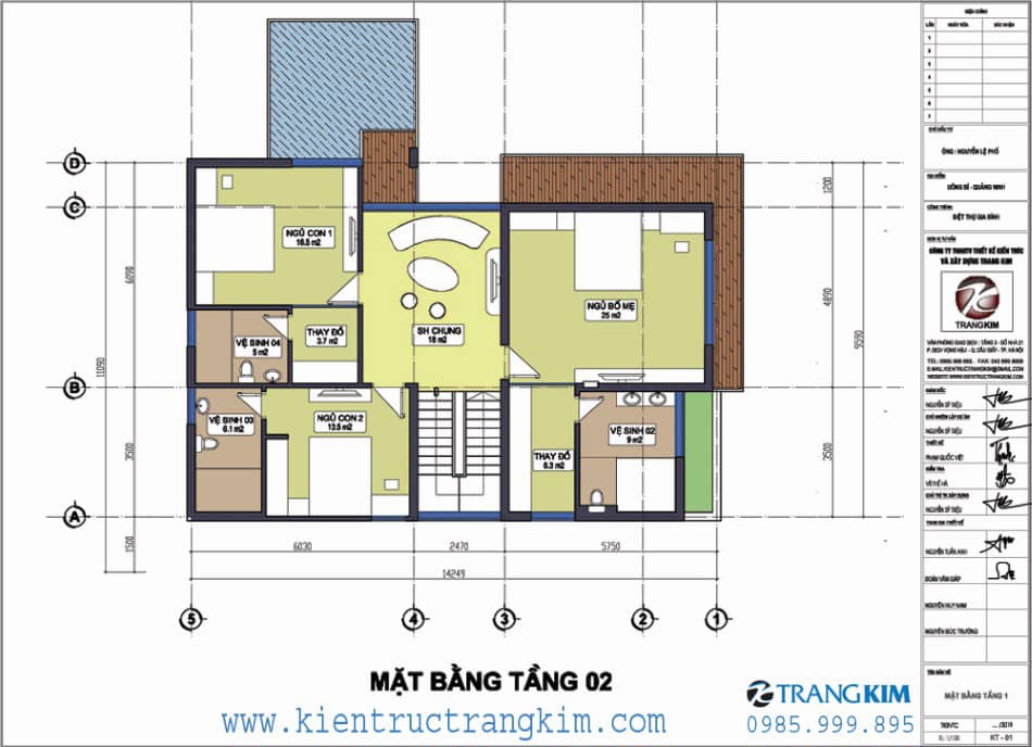 Thiết kế biệt thự 3 tầng mái Thái với 5 phòng ngủ