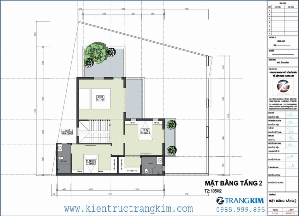 Mặt bằng thiết kế tầng 2