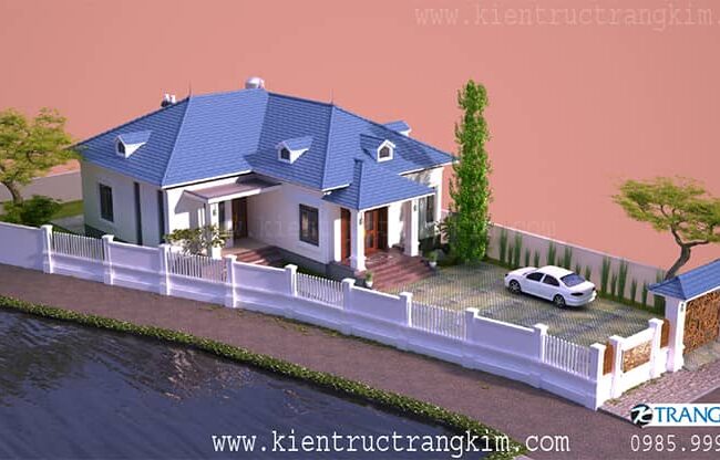 Phối cảnh kiến trúc biệt thự 1 tầng 4 ngủ hiện đại