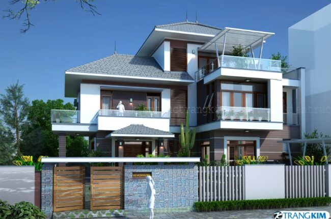 Phối cảnh kiến trúc biệt thự 2 tầng 1 tum