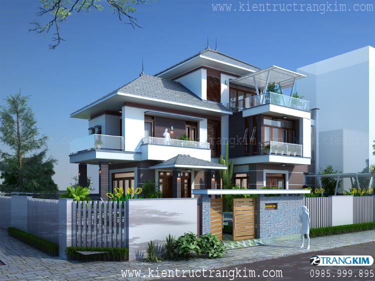 Hình ảnh phối cảnh kiến trúc công trình 2 Phối cảnh kiến trúc biệt thự 2 tầng 1 tum