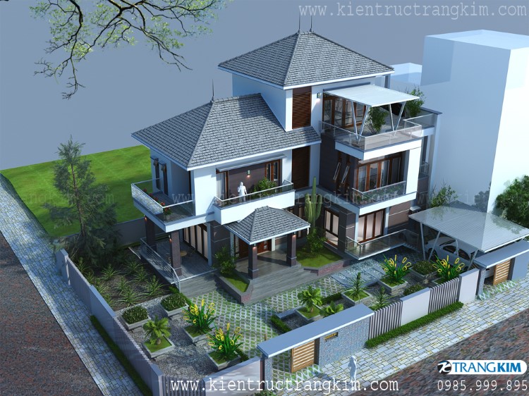 Hình ảnh phối cảnh kiến trúc công trình 3 Phối cảnh kiến trúc biệt thự 2 tầng 1 tum
