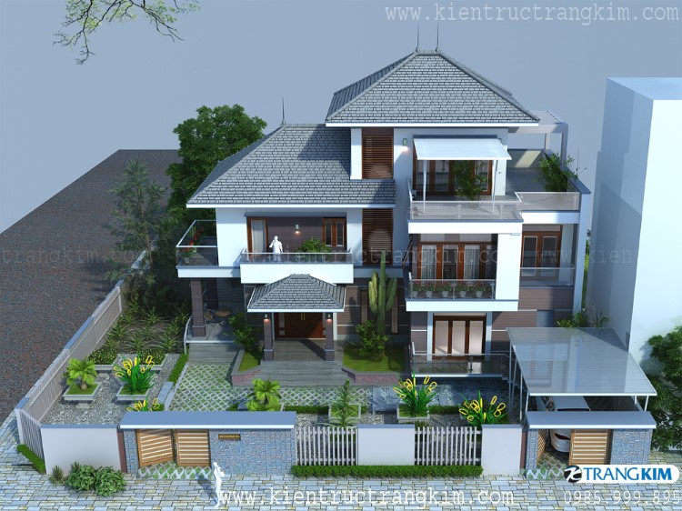 Hình ảnh phối cảnh kiến trúc công trình 5 Phối cảnh kiến trúc biệt thự 2 tầng 1 tum