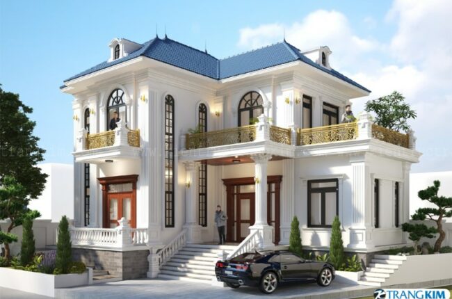 Phối cảnh kiến trúc biệt thự 2 tầng 4 phòng ngủ tân cổ điển