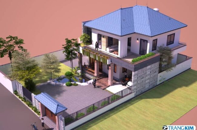 Phối cảnh kiến trúc biệt thự 2 tầng 4 ngủ hiện đại