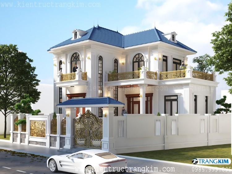 Phối cảnh kiến trúc biệt thự 2 tầng 4 phòng ngủ tân cổ điển
