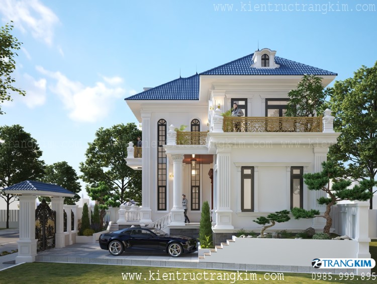 Phối cảnh kiến trúc biệt thự 2 tầng 4 phòng ngủ tân cổ điển