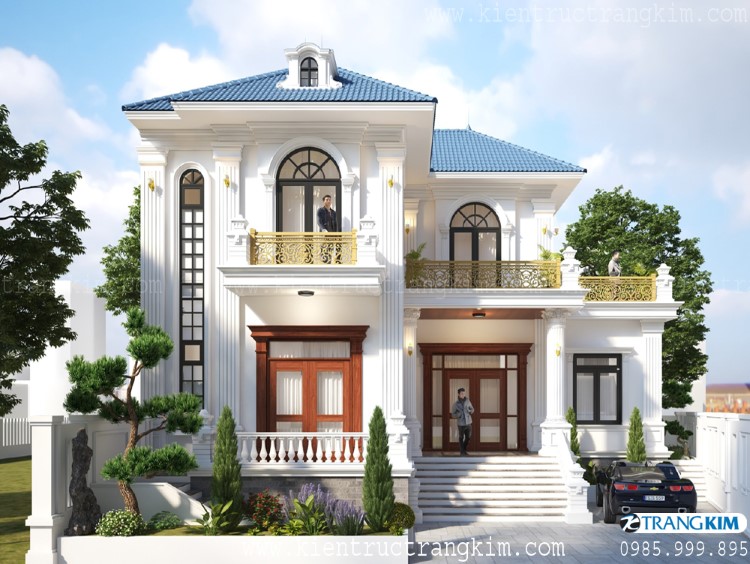 Phối cảnh kiến trúc biệt thự 2 tầng 4 phòng ngủ tân cổ điển