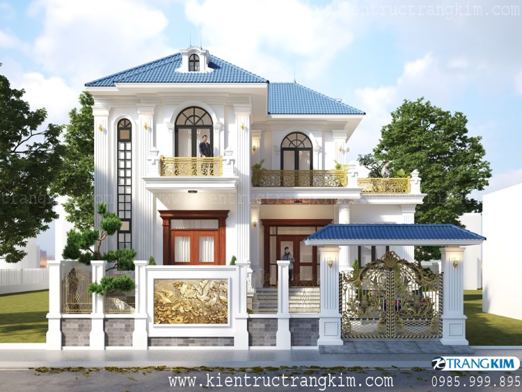 Phối cảnh kiến trúc biệt thự 2 tầng 4 phòng ngủ tân cổ điển