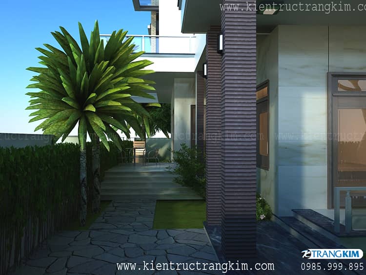 Phối cảnh kiến trúc biệt thự mái dốc 3 tầng hiện đại