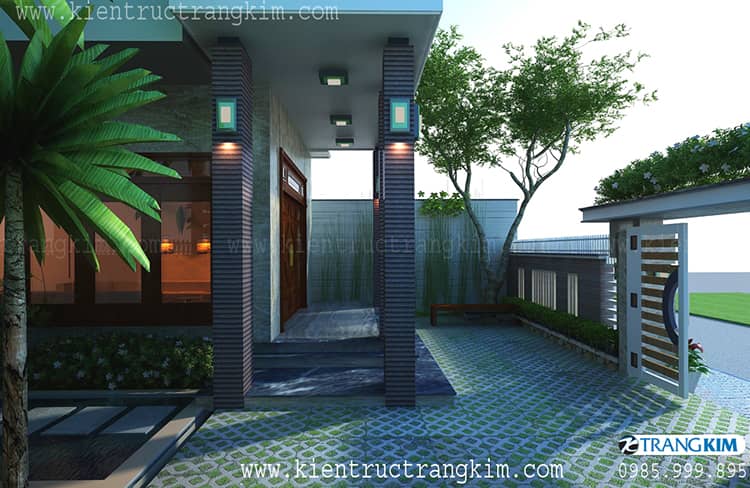 Phối cảnh kiến trúc biệt thự mái dốc 3 tầng hiện đại