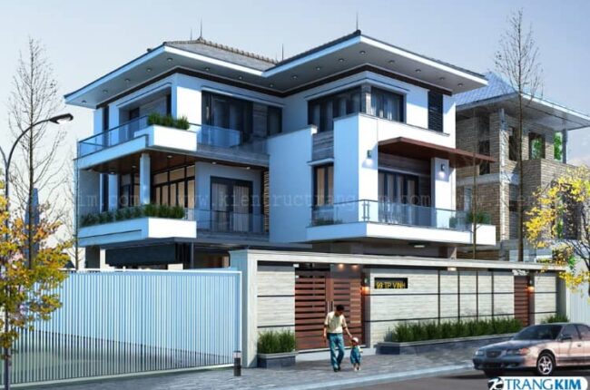 Thiết kế biệt thự 3 tầng 4 phòng ngủ mái nhật hiện đại 18x18m