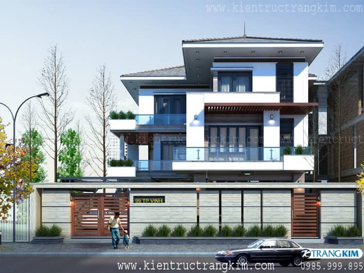 Hình ảnh phối cảnh kiến trúc công trình 2 Phối cảnh kiến trúc biệt thự 3 tầng 4 ngủ hiện đại
