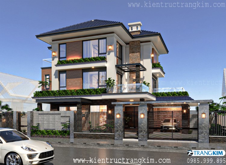 biệt thự 3 tầng mái thái đẹp hiện đại
