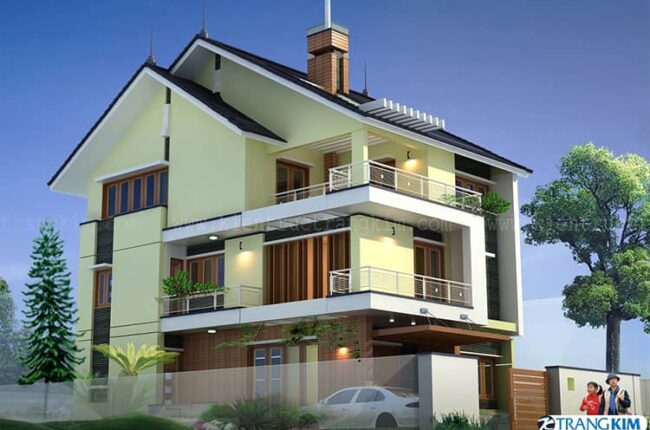 Phối cảnh kiến trúc biệt thự 3 tầng 5 phòng ngủ