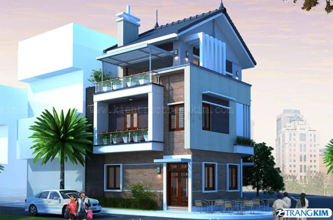 Phối cảnh kiến trúc nhà 3 tầng trên đất méo