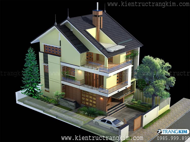 Hình ảnh phối cảnh kiến trúc công trình 3 Phối cảnh kiến trúc biệt thự 3 tầng 5 phòng ngủ