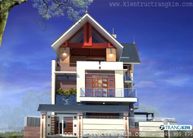 Thiết kế biệt thự 3 tầng mái Thái với 5 phòng ngủ