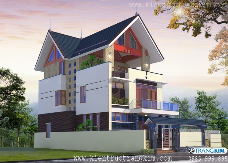 Thiết kế biệt thự 3 tầng mái Thái với 5 phòng ngủ