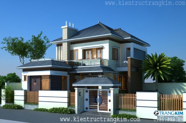 Phối cảnh kiến trúc biệt thự 2 tầng mái nhật đẹp, hiện đại