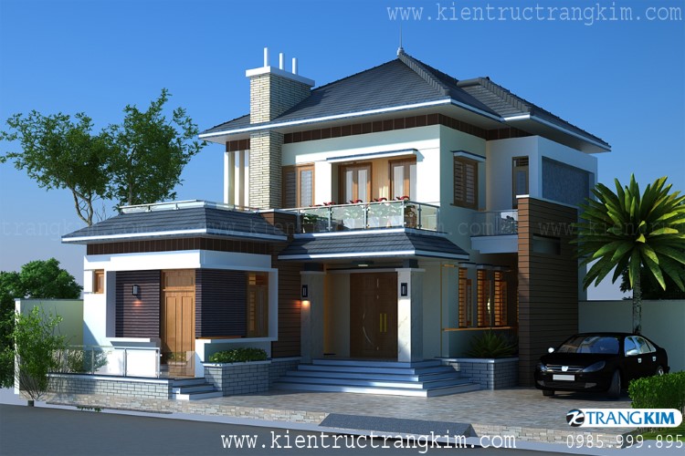 Phối cảnh kiến trúc biệt thự 2 tầng mái nhật đẹp, hiện đại