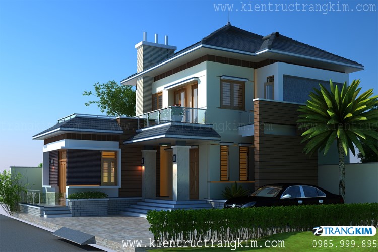 Phối cảnh kiến trúc biệt thự 2 tầng mái nhật đẹp, hiện đại