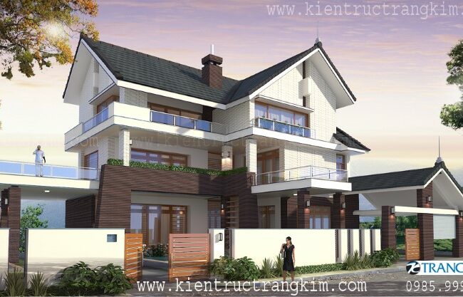Phối cảnh thiết kế biệt thự 3 tầng có hồ bơi