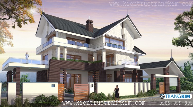 Phối cảnh thiết kế biệt thự 3 tầng có hồ bơi