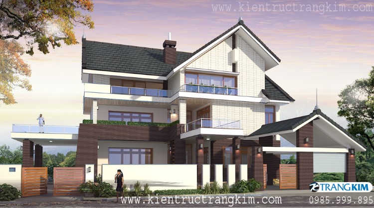 Phối cảnh thiết kế biệt thự 3 tầng có hồ bơi