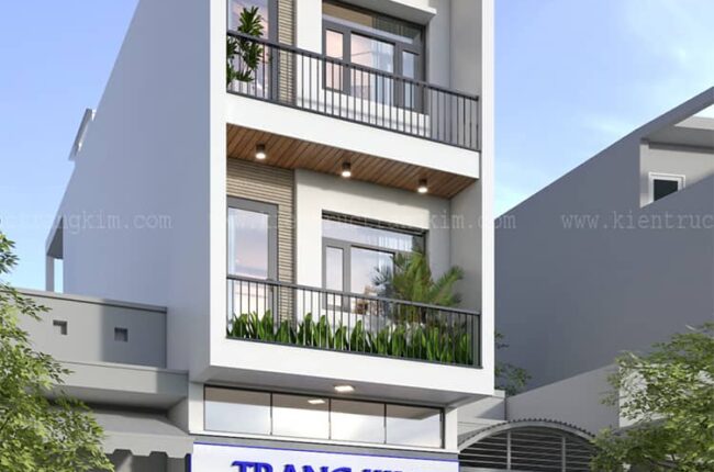 Thiết kế nhà ống 3 tầng một lửng mái bằng hiện đại