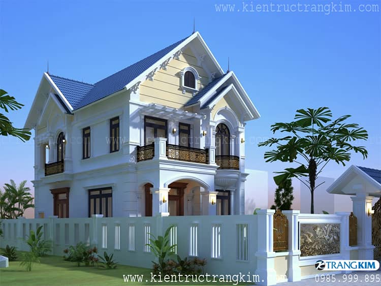 Hình ảnh phối cảnh kiến trúc công trình 2 Thiết kế nhà 2 tầng mái thái tân cổ điển